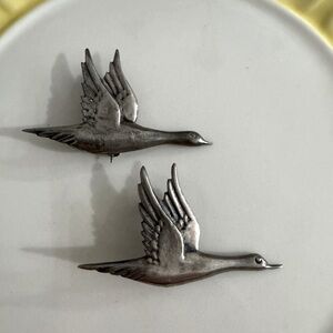 Two Vintage Identical Sterling Flying Geese